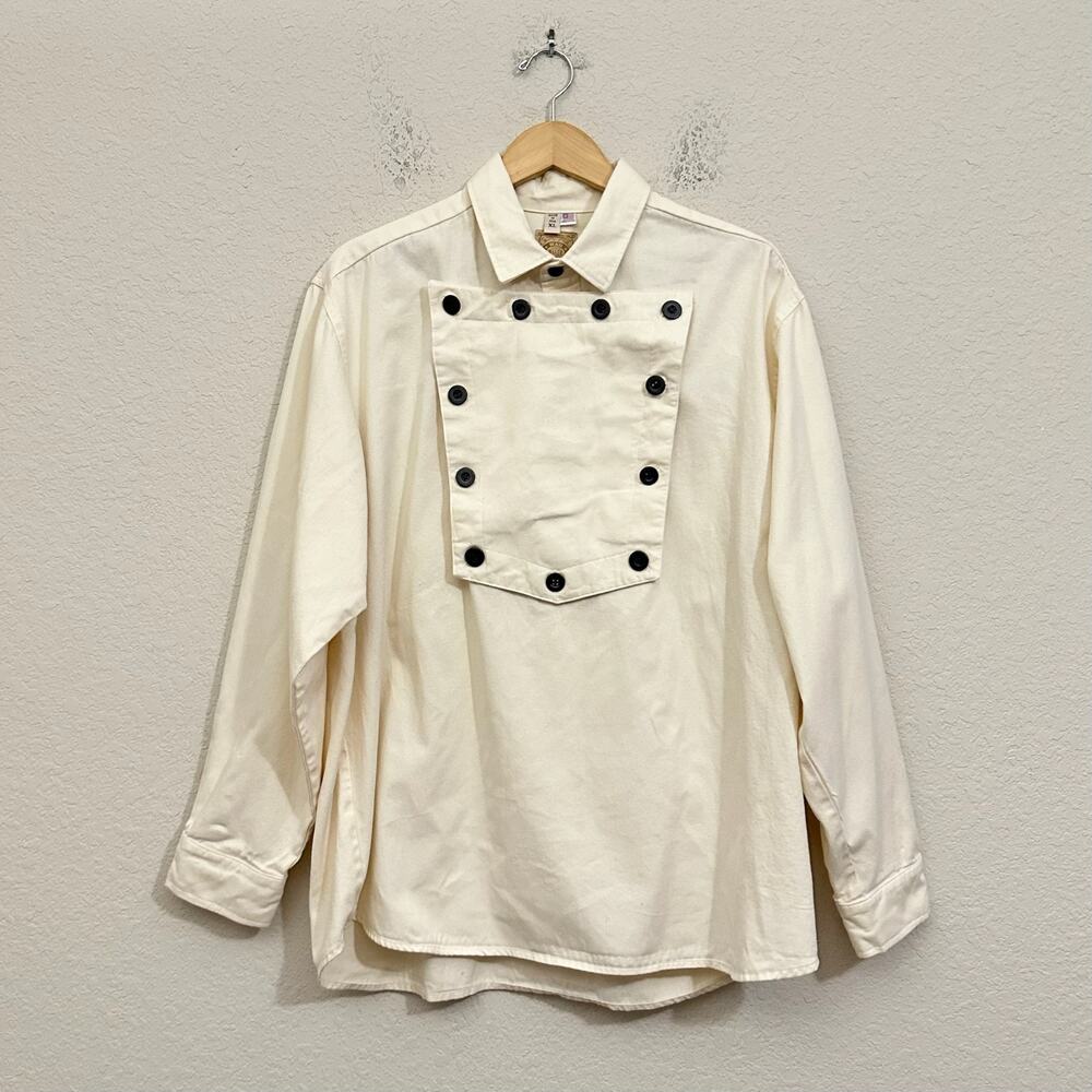 VTG WAH MAKER FRONTIER Cavalry Bib Shirt Ivory Western Cowboy Rodeo
